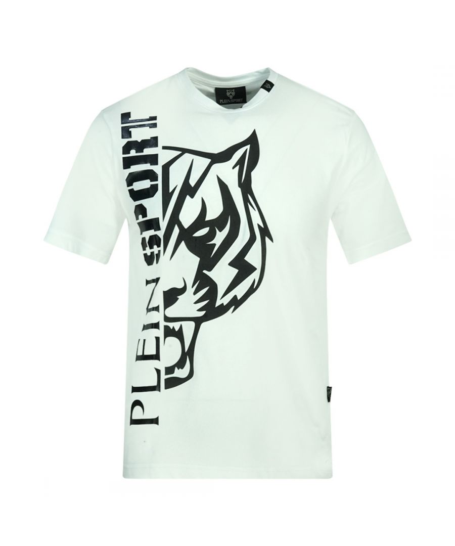 Plein Sport Tiger Side Logo Wit T-shirt. Philipp Plein sport wit T-shirt. Normale pasvorm, valt normaal qua maat. Plein Sport-merklogo. 100% katoen. Stijlcode: TIPS1122 01