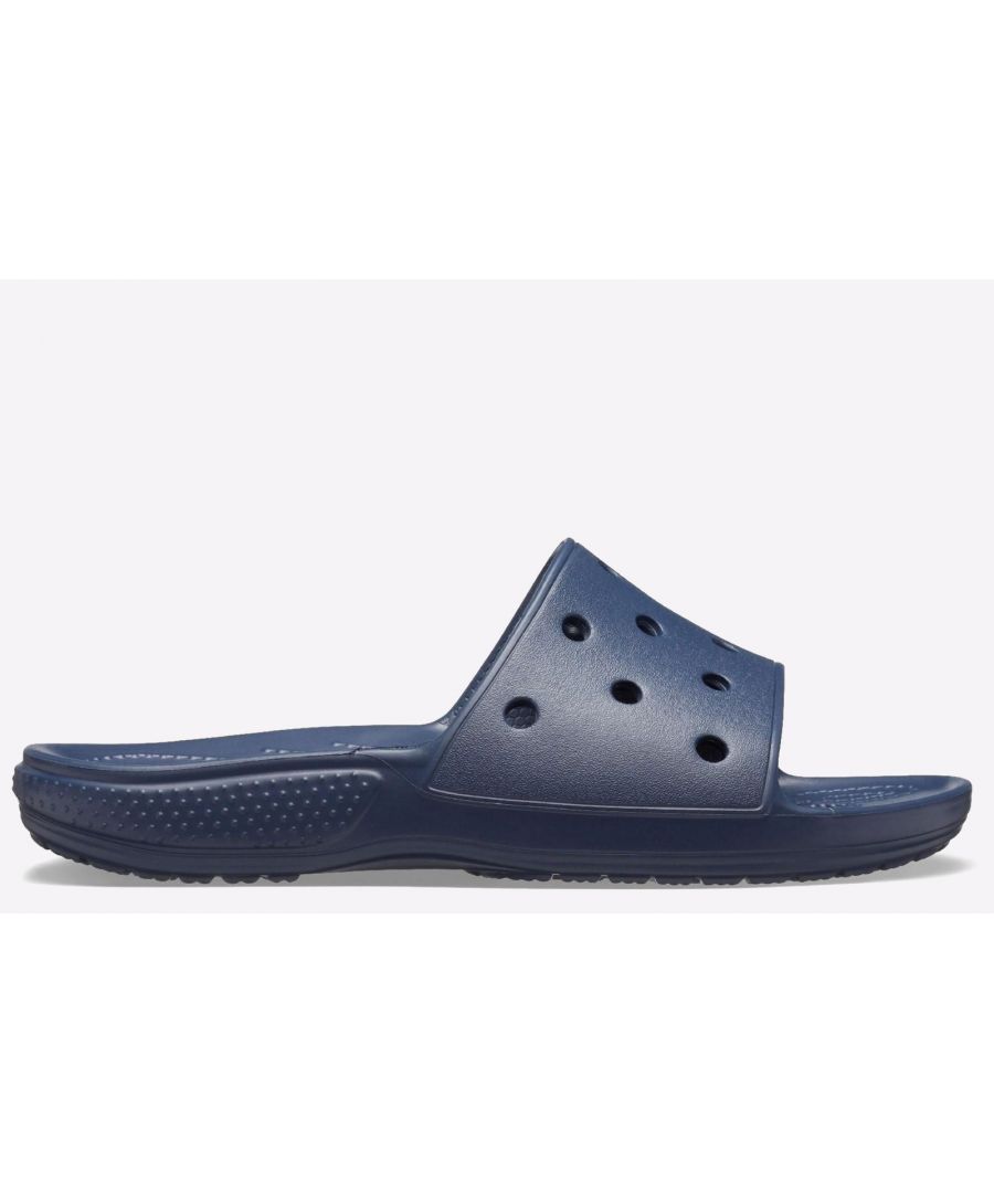 Lightweight and easy to wear slide combined with Crocs renowned comfort and style\nIncredibly light and fun to wear\n- Easy to clean and quick to dry\n- Croslite foam footbeds for lasting comfort\n- Iconic Crocs Comfort: Lightweight. Flexible. 360-degree comfort.