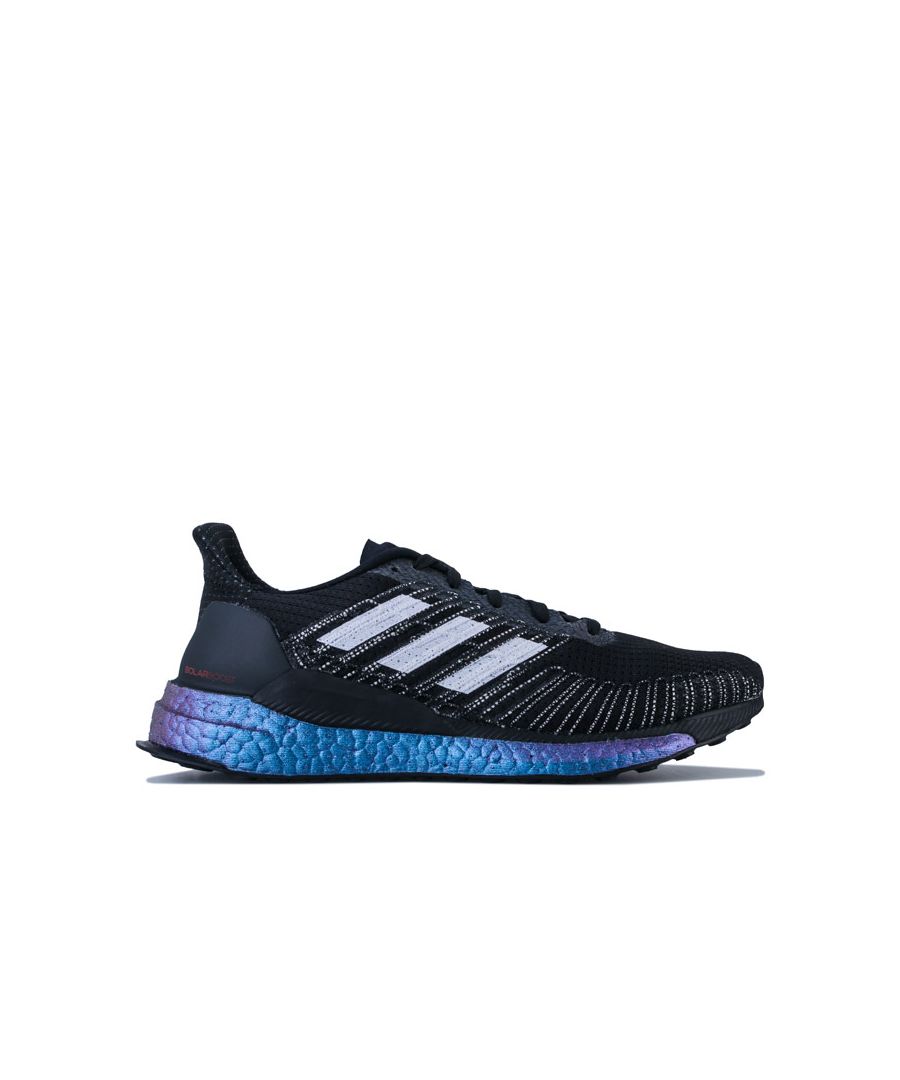 Womens adidas Solarboost 19 Running Shoes in core black - purple tint - solar red.<BR><BR>- Air mesh upper with stitched-in areas of reinforcement for support.<BR>- Lace up closure. <BR>- Padded collar and tongue.<BR>- Fitcounter heelcage for support and unrestricted fit.<BR>- Moulded EVA sockliner for anatomical fit and great step-in comfort.<BR>- boost midsole provides light  fast energy with every stride.<BR>- Solar Propulsion Rail at midsole helps guide the foot.<BR>- Stabilising TORSION system for midfoot integrity and energy return in the forefoot.<BR>- Lightweight and elastic STRETCHWEB rubber outsole adapts to the ground for stability and works strategically to optimise the unique properties of the boost midsole from touchdown to push-off.<BR>- Continental rubber outsole provides superior grip in wet and dry conditions.<BR>- Regular fit.<BR>- Textile and synthetic upper  Textile lining  Synthetic sole.<BR>- Ref: EG2360