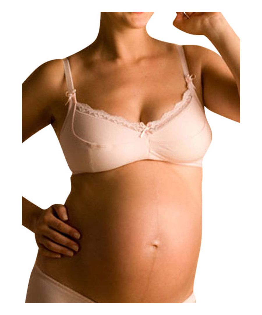Gorgeous Soft Cup Bra, No Wires.  Worn Throughout Your Pregnancy. ( Not suitable for breastfeeding )  Available in Black, Ivory and Pink.  81% Cotton 15% Nylon 4% Elastane.  Six Hook and Eyes.  Wider Straps on Larger Sizes.  Power Mesh Wings for extra Support.