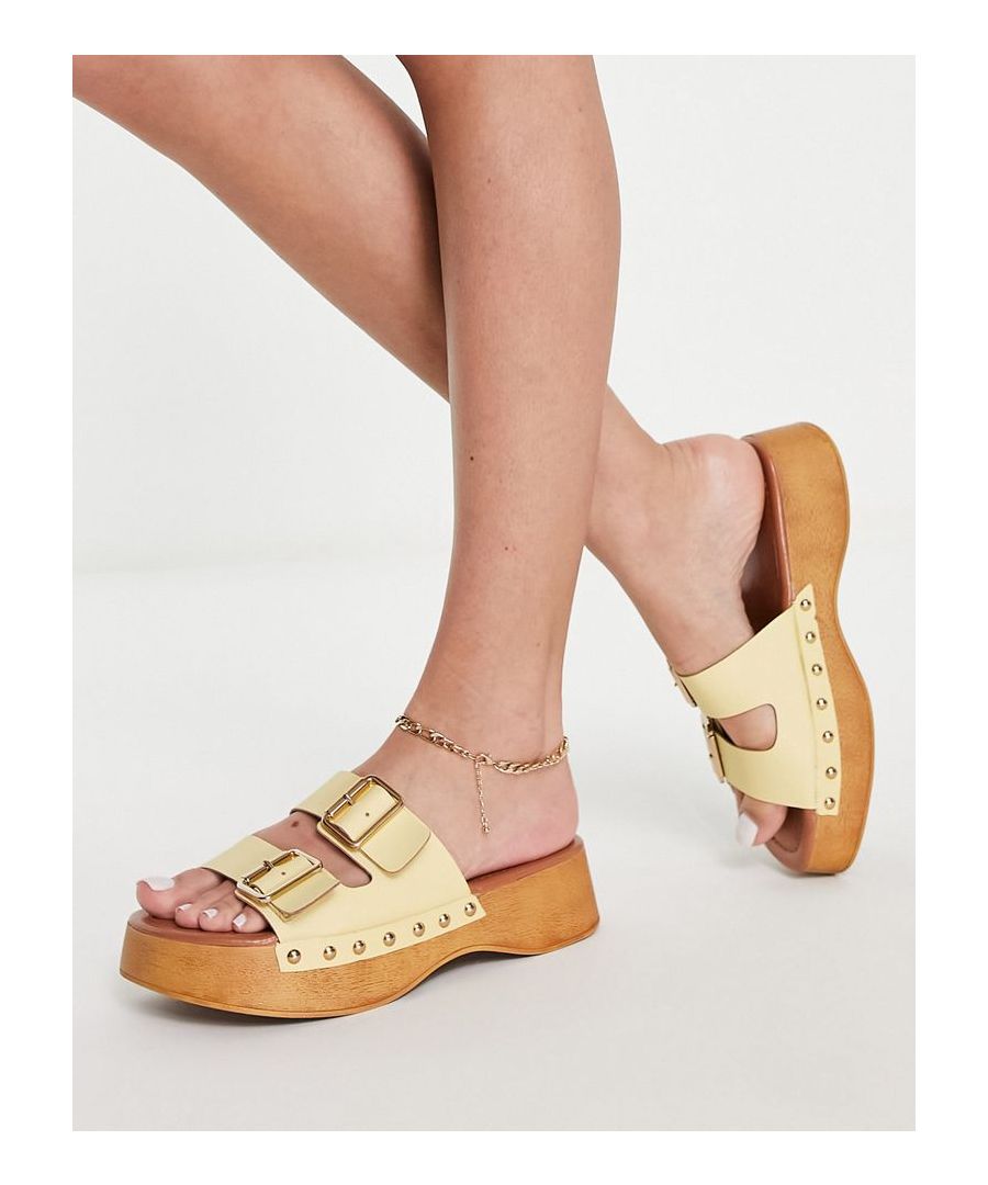 Sandals by ASOS DESIGN Free your feet Slip-on style Pin-buckle straps Open toe Studded detail Flatform sole Sold by Asos