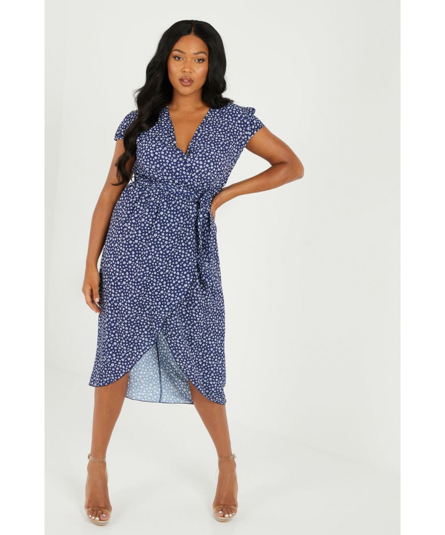 Image for Curve Navy Ditsy Floral Print Dress
