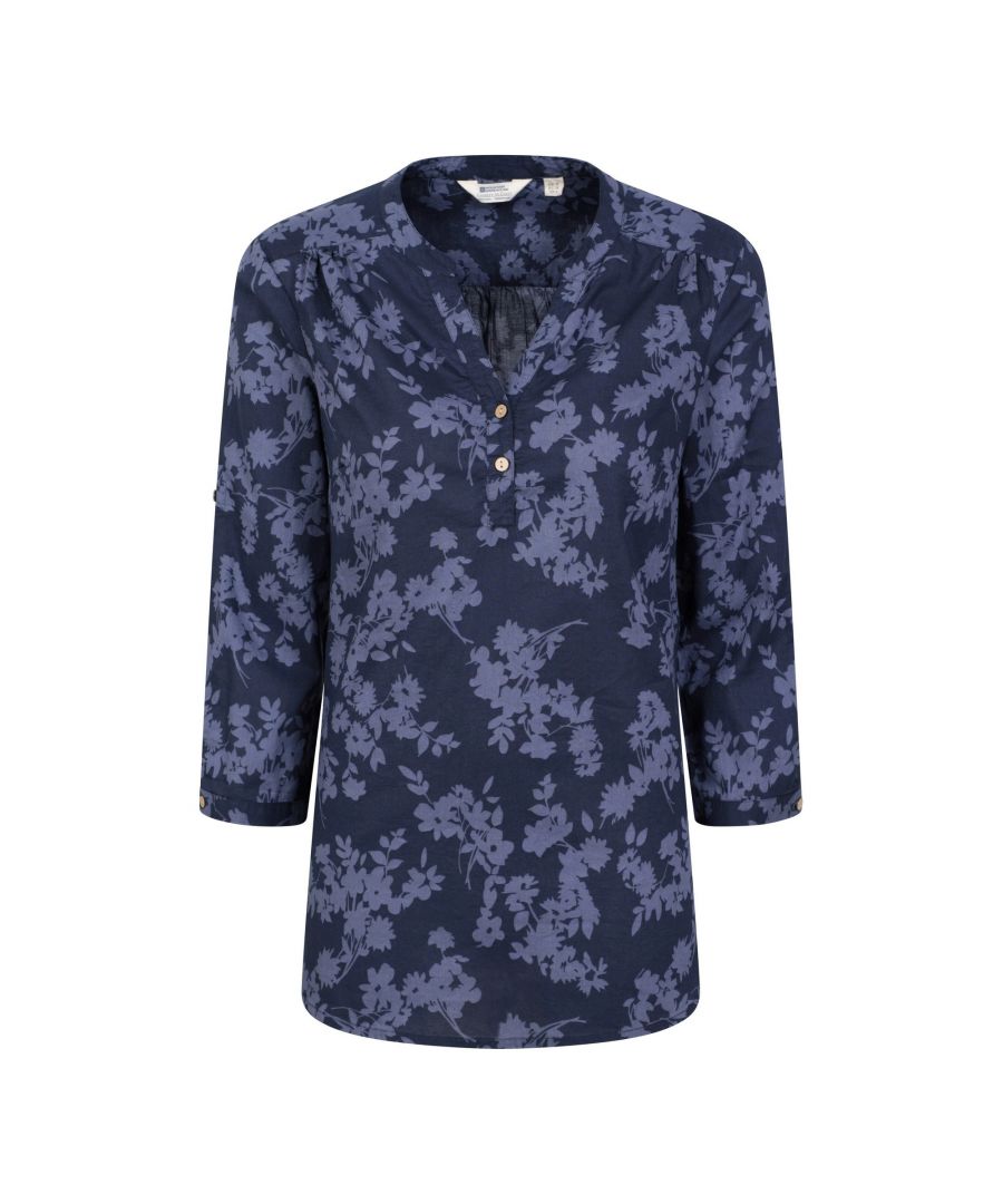 Mountain Warehouse Womens/Ladies Petra Floral 3/4 Sleeve Shirt (Navy) Cotton - Size 8 UK