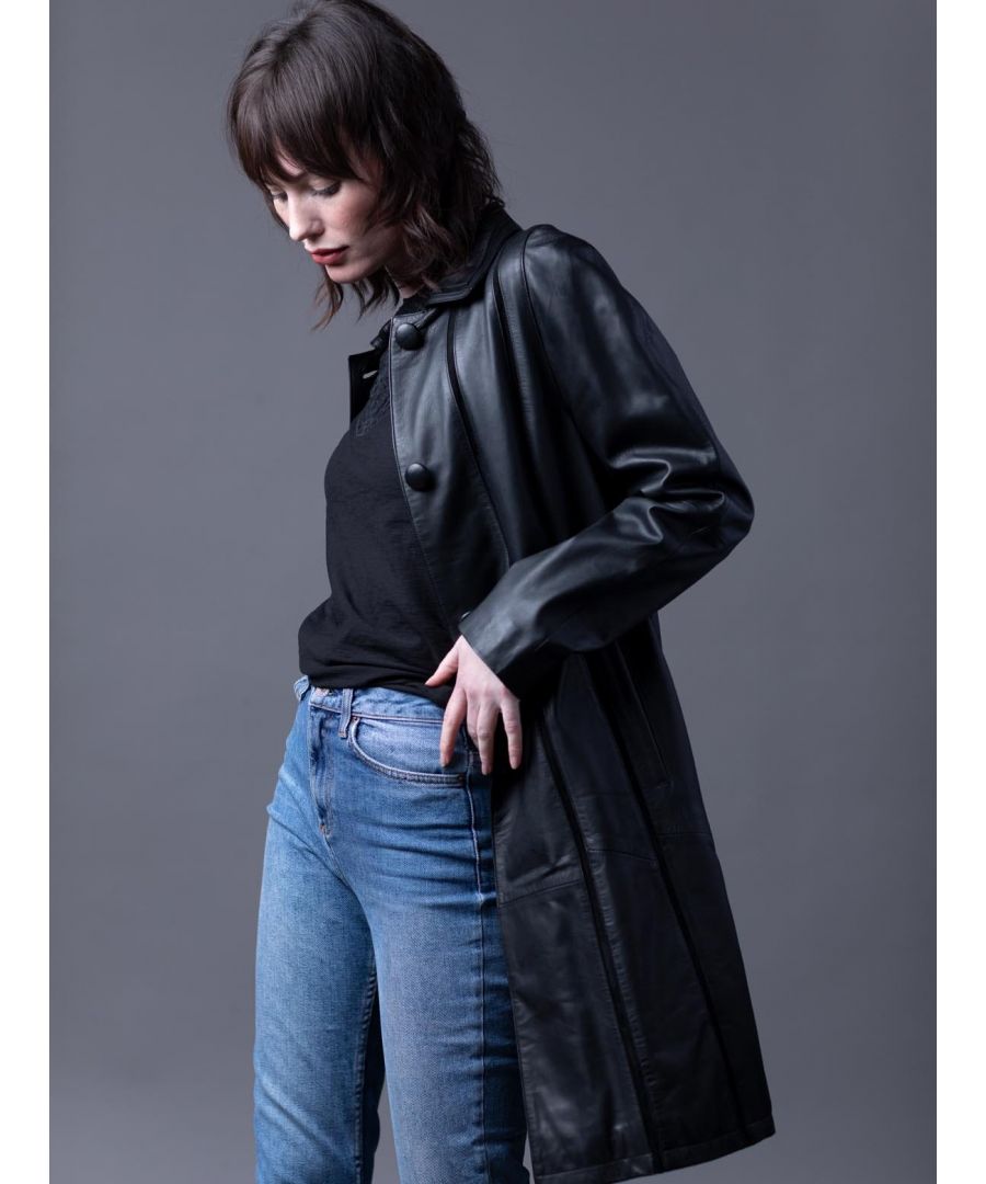 Image for Anthea II Long Leather Coat in Black