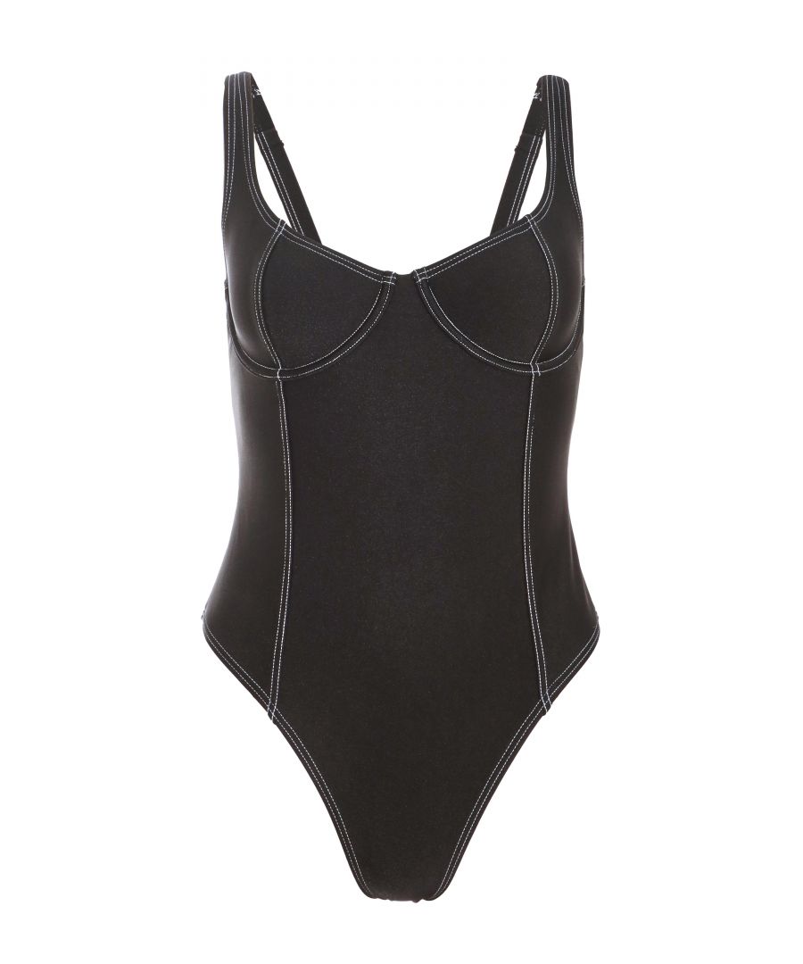 Quiz Womens Black Contrast Stitch Swimsuit Nylon - Size X-Small