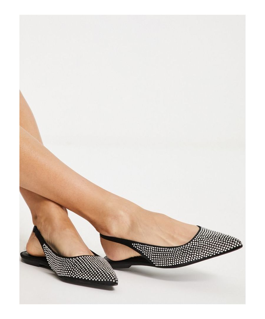 Shoes by ASOS DESIGN Love at first scroll Diamante embellishment Elasticated slingback strap Pointed toe Flat sole Sold By: Asos