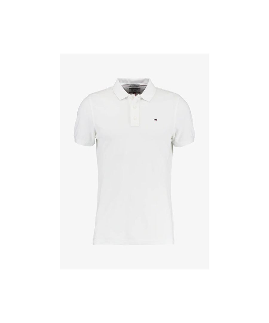 Tommy Hilfiger Short Sleeve Polo in White | 100% cotton. These original men's designer short sleeve Ralph Lauren polos feature the brand's logo and a button-down collared neckline. Crafted With 100% cotton, these lightweight and breathable regular fit polos are suitable for casual or workwear.
