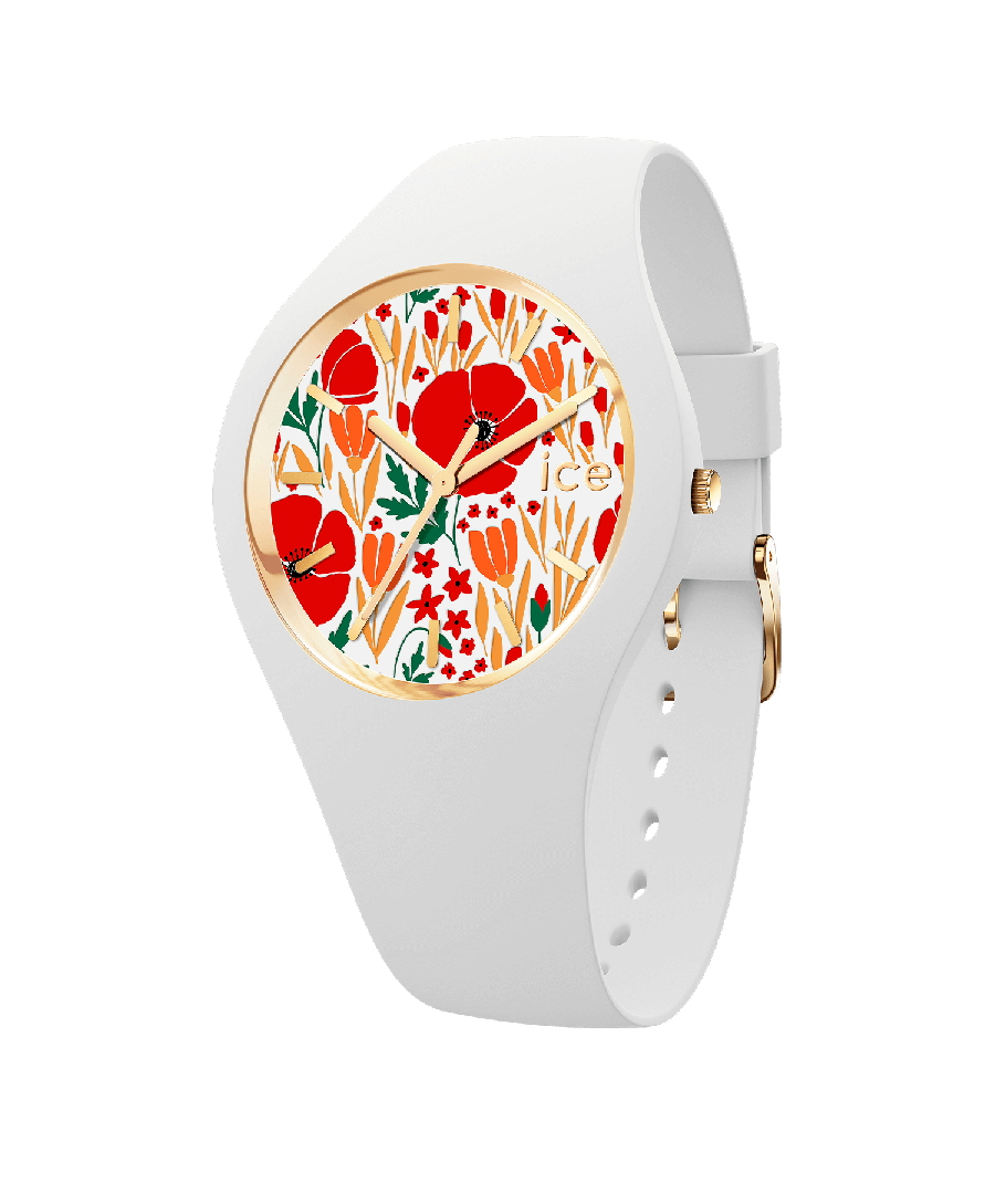 This Ice Watch Ice Flower - Poppy Fields Analogue Watch for Women is the perfect timepiece to wear or to gift. It's White 34 mm Round case combined with the comfortable White Silicone watch band will ensure you enjoy this stunning timepiece without any compromise. Operated by a high quality Quartz movement and water resistant to 10 bars, your watch will keep ticking.