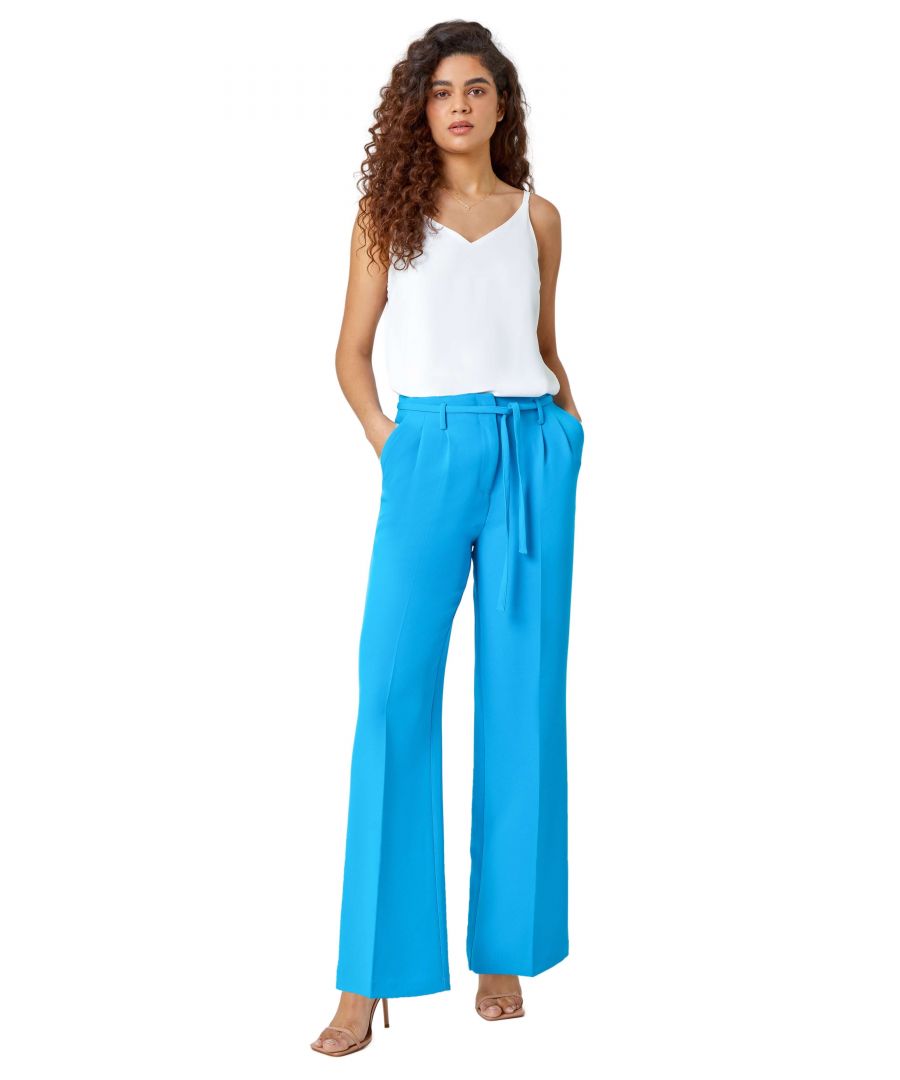 Roman Womens Crepe Stretch Straight Leg Trousers - Blue - Size 12 UK