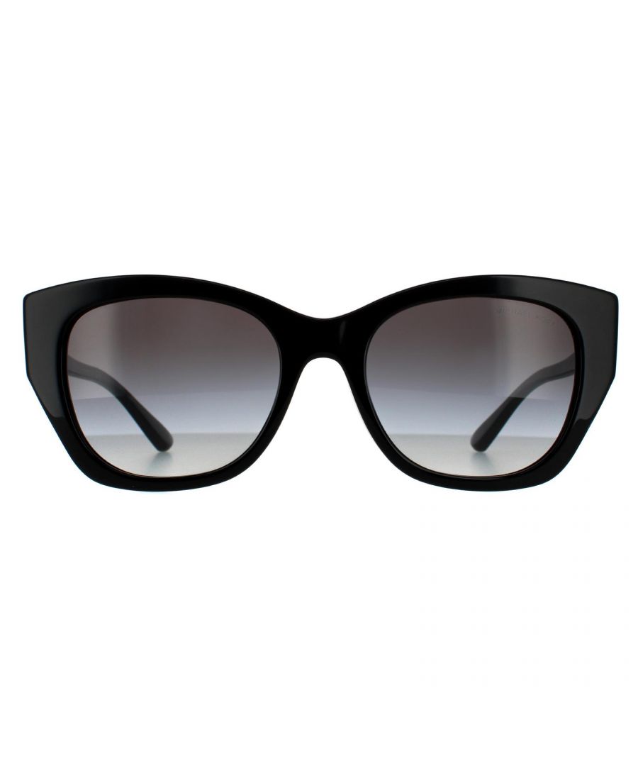 Michael Kors zonnebril MK2119 30058G Zwart Dark Gray Gradient zijn een vierkante stijl gemaakt van dikke acetaat. Het Michael Kors -logo verschijnt op de tempels voor merkherkenning.