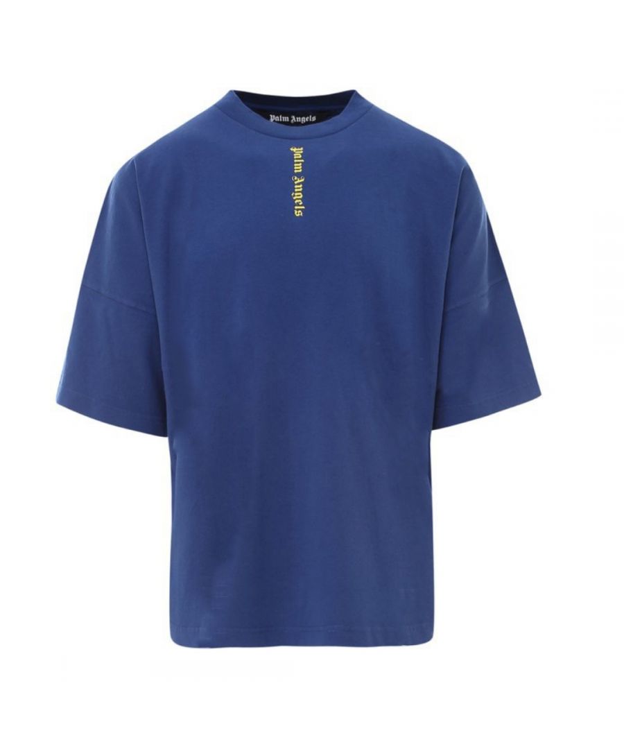 Palm Angels Mens Gothic Print Logo Blue T-Shirt - Size X-Small
