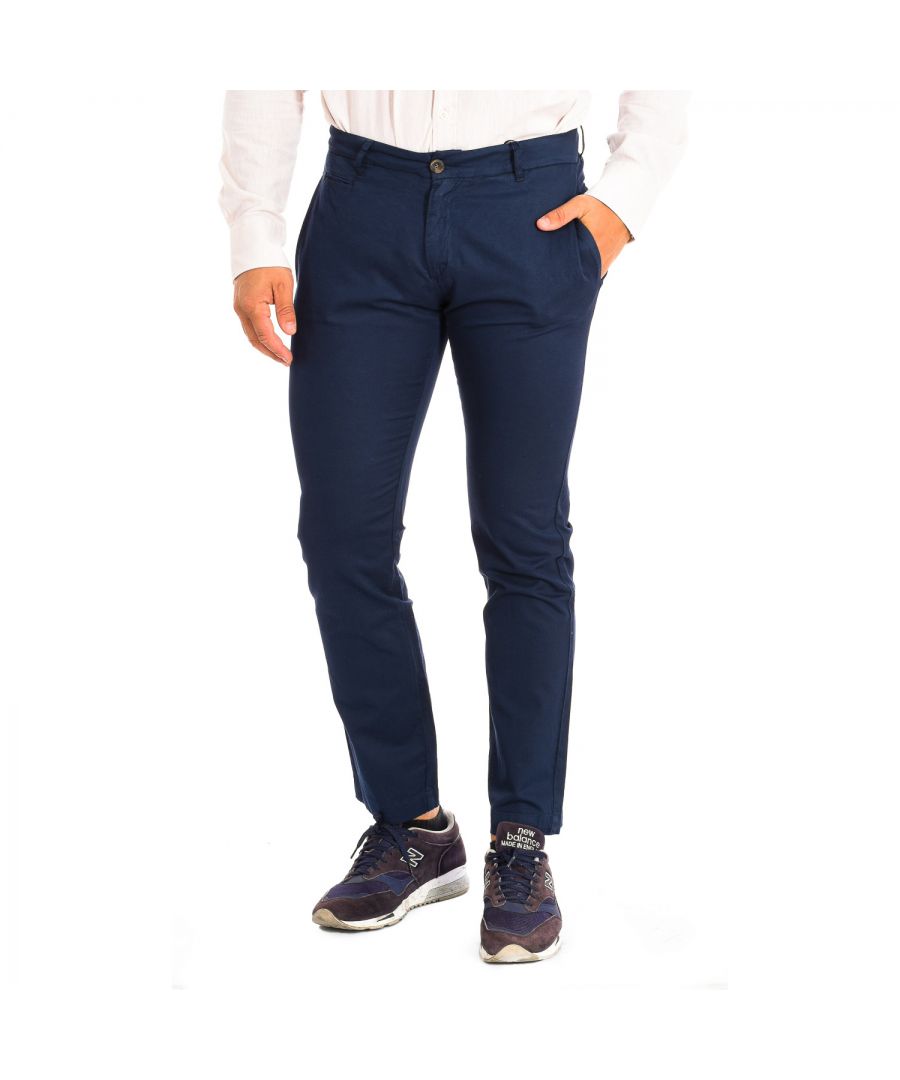 La Martina Mens Long trousers with straight cut and hems TMT014-TL121 for men - Blue Linen - Size 36 (Waist)