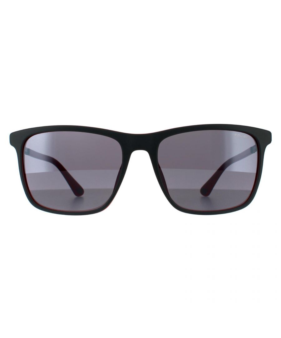 Police Square Unisex Matte Grey Red Grey Mirrored 90041091 Police are a modern square style crafted from lightweight acetate. Plastic temple tips and rubber nose pads ensure all day comfort . Metal temples feature on the Police logo for brand authenticity.
