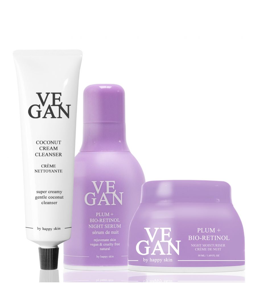 Image for Vegan By Happy Skin PLUM + BIO-RETINOL night cream 50ml + PLUM + BIO-RETINOL serum 30ml + COCONUT Cream cleanser 150ml