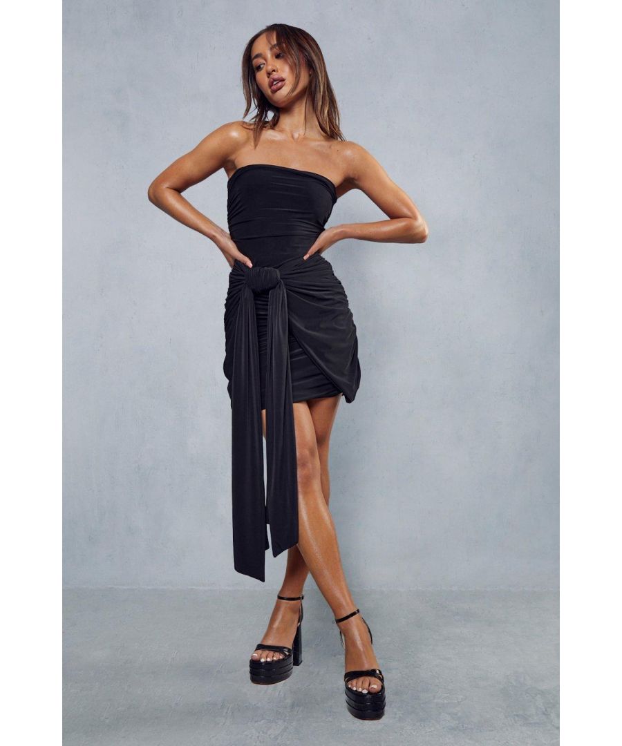 Misspap Womens Double Layer Slinky Ruched Extreme Wrap Bandeau Mini Dress - Black - Size 6 Uk