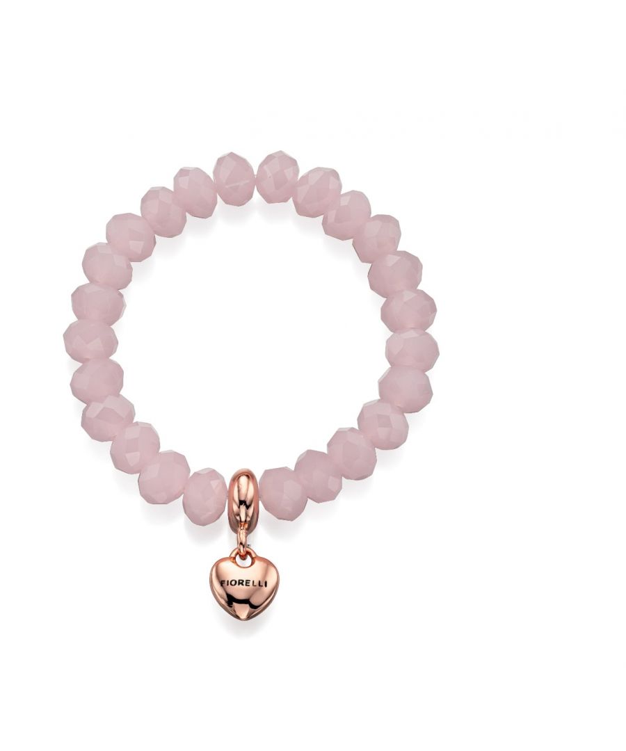 Image for Fiorelli Fashion Rose Quartz Glass Bead & Rose Gold Heart Charm Stretch Bracelet