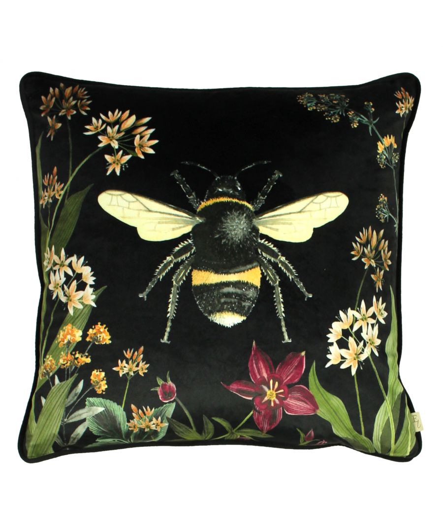 Create a striking display in your home with this Midnight Garden Bee cushion. Featuring the humble Bee surrounded by bright foliage and plants, this design is not one to miss in any contemporary or modern home.