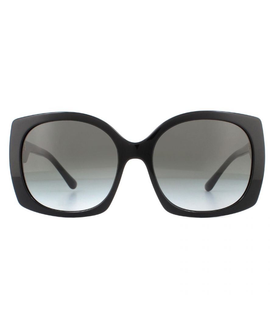 Dolce & Gabbana Sunglasses DG4385 501/8G Black  Light Grey Gradient Black  are a stunning square design with subtle upswept corners that creates a slight cat eye finish. The temples feature the DG logo.