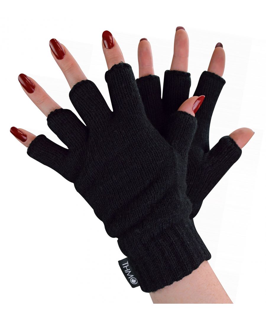 THMO - Ladies Thinsulate Fingerless GlovesCold weather is no match for you. You're going to be warm and cosy, even when the temperature drops. Our Ladies Fingerless Gloves with Thinsulate lining are designed so your hands can stay warm and dry while you enjoy the outdoors.They're made with 100% Chenille Acrylic, which is soft and warm, but still durable. The 3M Thinsulate lining provides expert insulation. With a fingerless style, these gloves are not just warm but productive as well, they allow for complete freedom of movement.Thinsulate is well known for keeping you warm and is considered one of the most effective linings. The purpose of the lining is to hold warm air inside the gloves and to keep the hot air close to your skin.The secure ribbed cuff ensures that your gloves stay in place and is tight enough to stop the warm air escaping but not too tight to be uncomfortable. Made with a one size fits all design, these gloves are available in Black or Purple.The THMO logo badge is on the cuff, separating your glove fashion from the rest. Remember... BE WARM, THINK THMO. They are available in Black or Purple and are Ladies One Size fits all. They are 100% Chenille Acrylic and are Machine Washable.Extra Product DetailsLadies THMO Fingerless Gloves100% Chenille Acrylic3M Thinsulate LiningThick, Warm & ComfortableExpert InsulationSecure CuffFingerless StyleMade for Cold WeatherLadies One Size2 Colour Options: Black Or PurpleMachine Washable