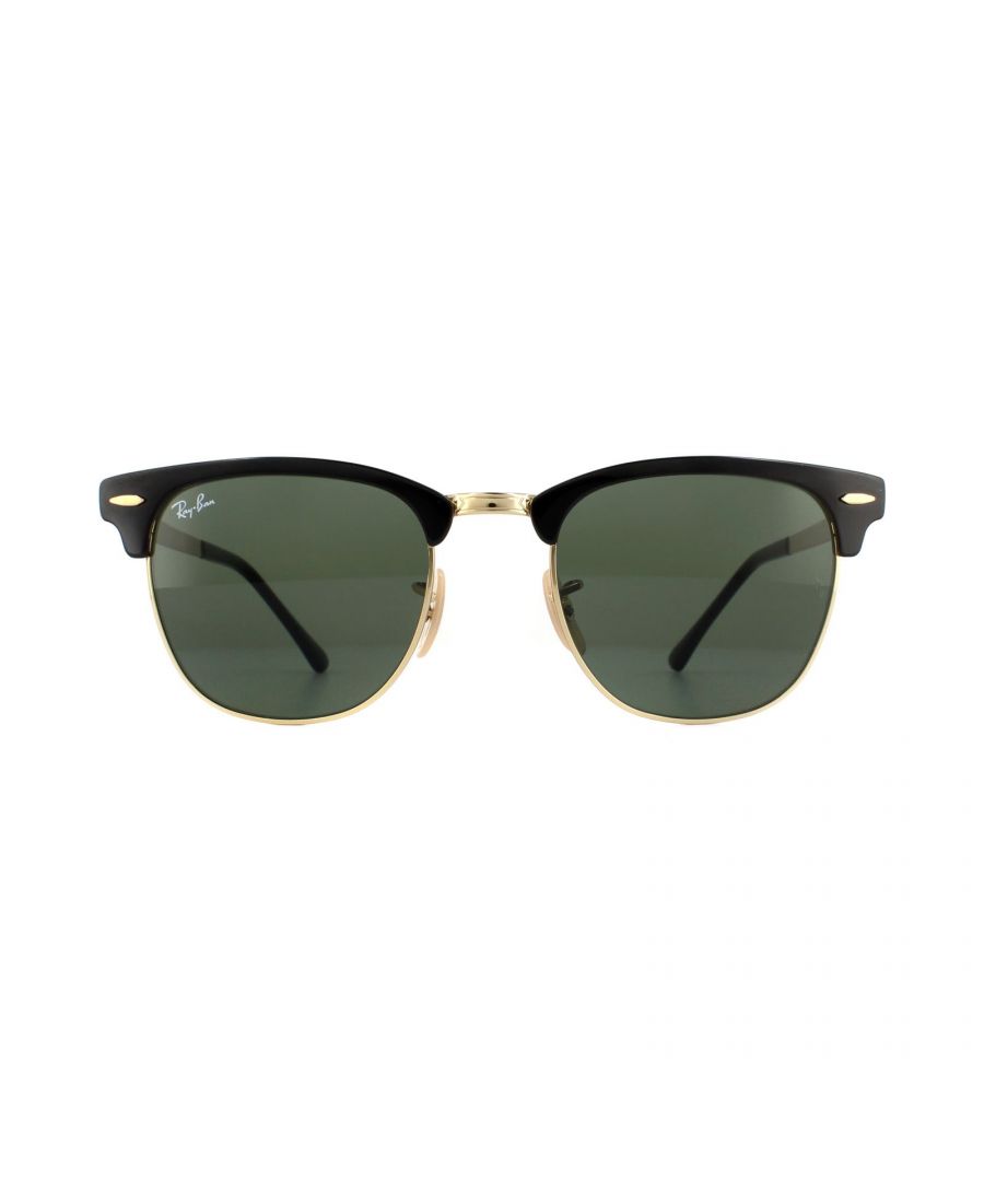 Ray-Ban Sunglasses Clubmaster Metal RB3716 187 Gold Top On Black Green is an updated version of the iconic clubmaster style with an all-metal frame for a modern contemporary finish with excellent durability also.