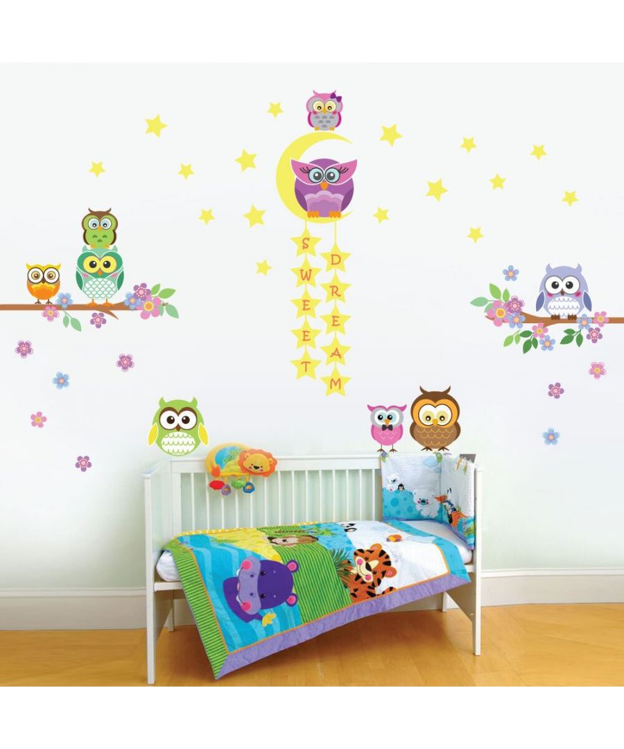 Image for Owl Tree Star+ Owl flower Tree, Kids Bedroom, Peel and Stick, self-adhesive