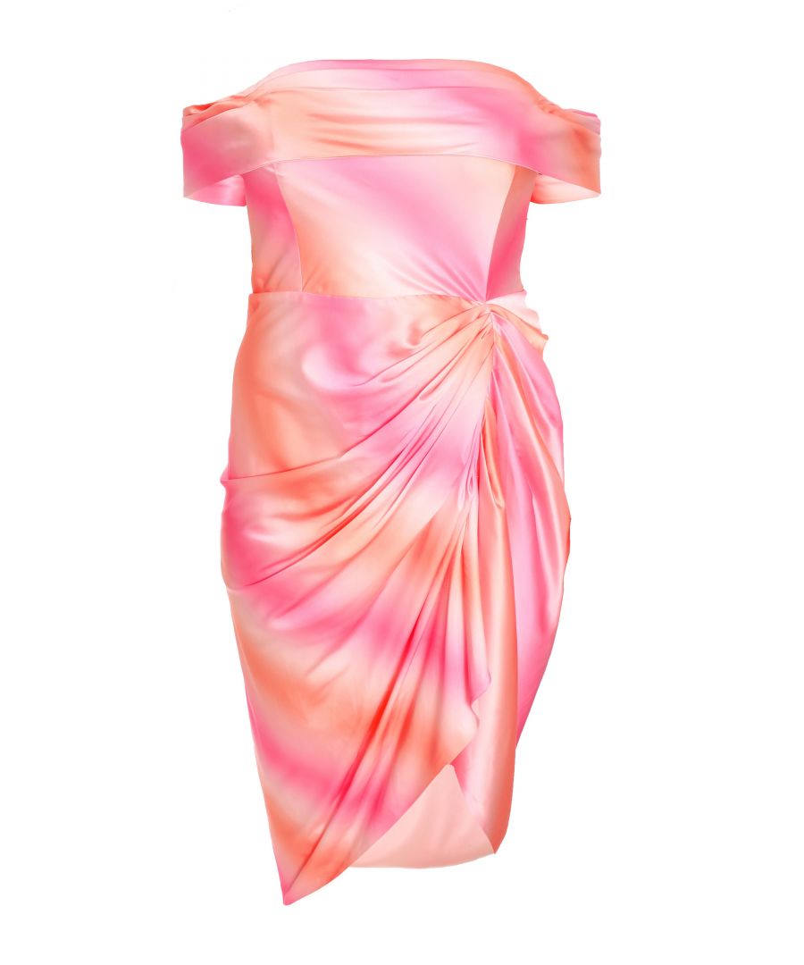 Quiz Womens Curve Pink Ombre Bardot Midi Dress - Size 22 UK