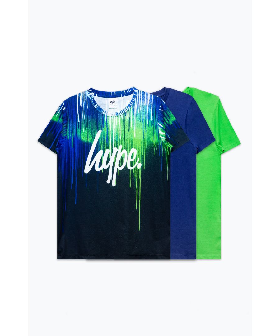 Image for Boy's Hype Junior Drip 3 Pack T-Shirt in navy green