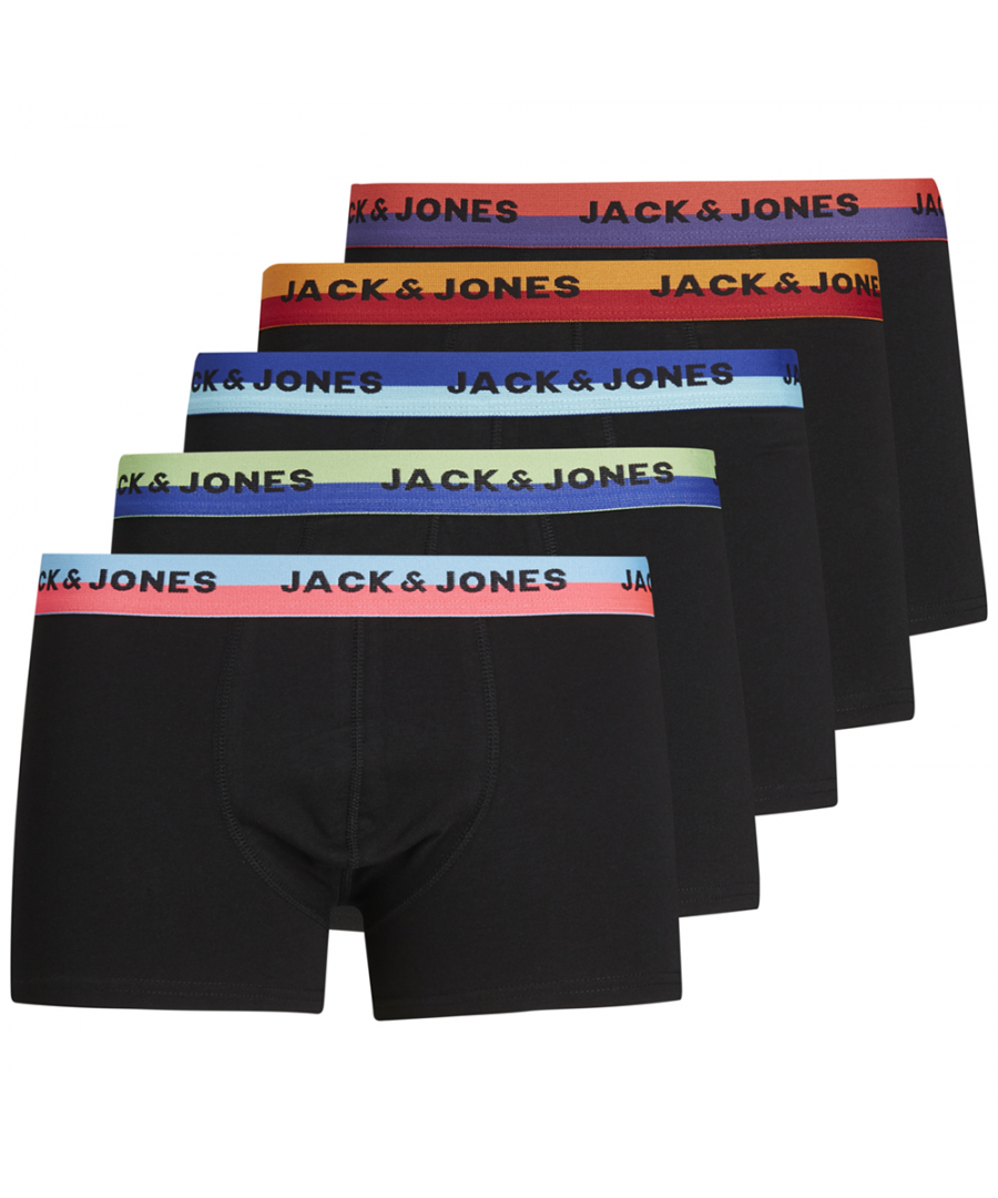 Men's Jack Jones Hugh 5 Pack Elastic Waist Boxer Shorts in Black