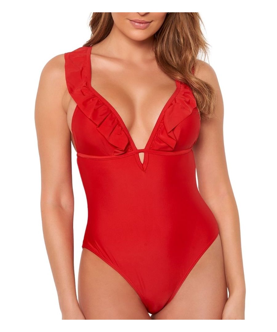 Pieces Nabiya Swimsuit, this one piece features removeable padding and non wired cups for comfort. Complete with low plunging neckline and adjustable straps that tie at the back.