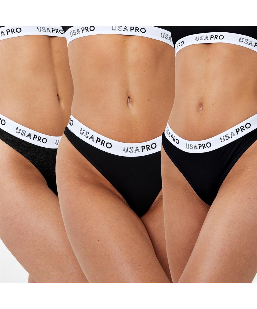 Image for USA Pro Womens Branded Thong 3 Pack Underwear
