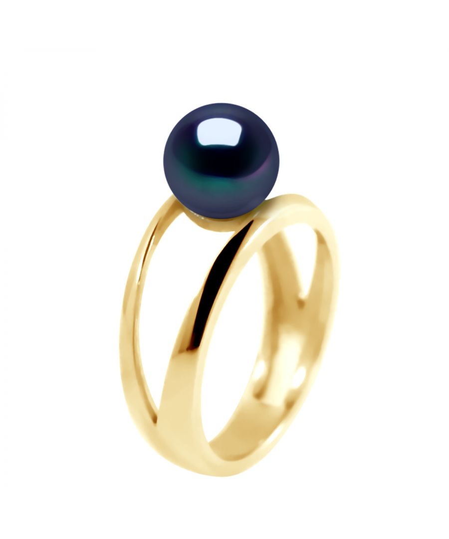 Image for DIADEMA - Ring in Yellow Gold - Real Freshwater Pearls - Black Tahitian Style