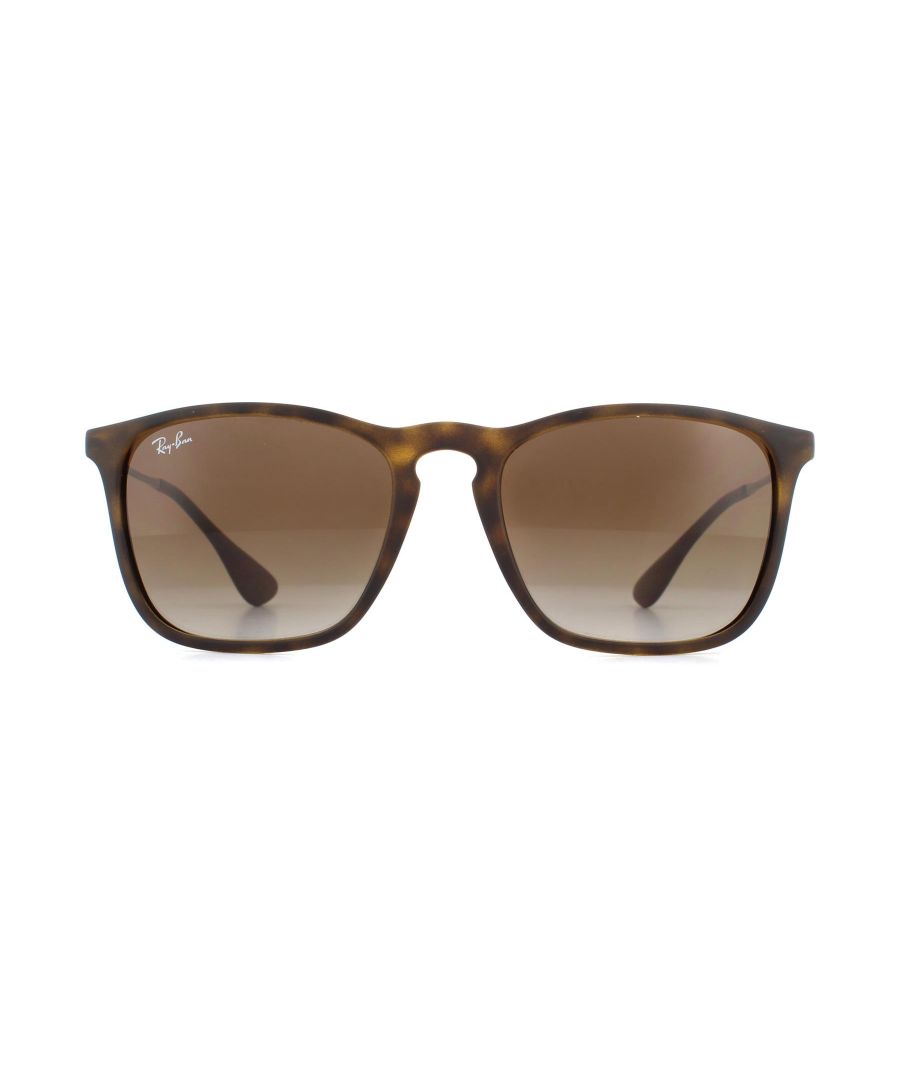 Ray-Ban Sunglasses Chris 4187 856/13 Rubber Havana Gradient Brown this retro style is given the matt treatment which is a popular style trend at the moment. Sleek metal temples merge with the rubber effect on the frame and given a flourish with the keyhole shaped bridge. This the more masculine version of the very popular 4171 Erika model