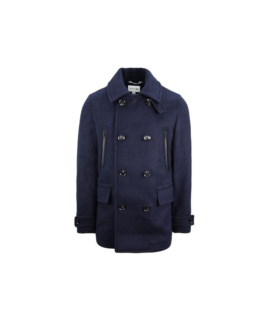 Lacoste Wool Coat Navy Button Up Mens Blazer Jacket BH9355 MXQ