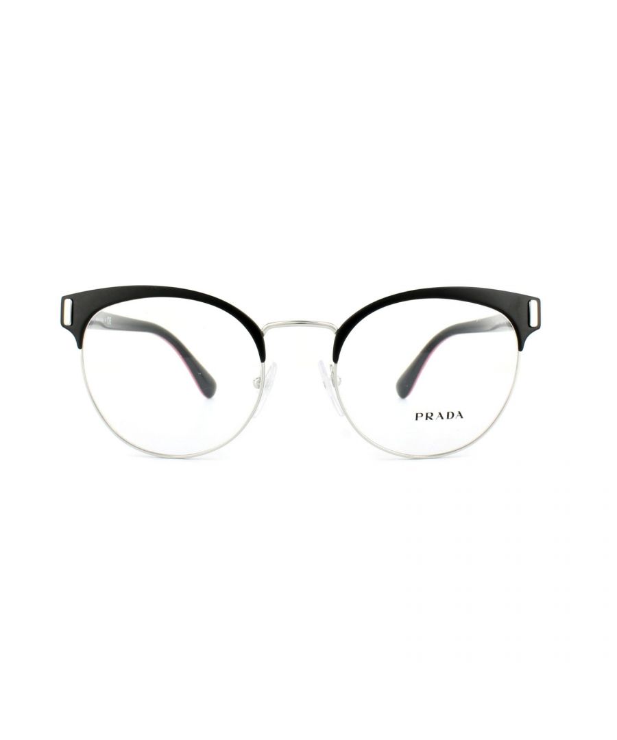Prada Glasses Frames PR63TV 1BO1O1 Matt Black Silver 50mm Mens are made in Italy of metal & plastic, have an oval shape, and are designed for men