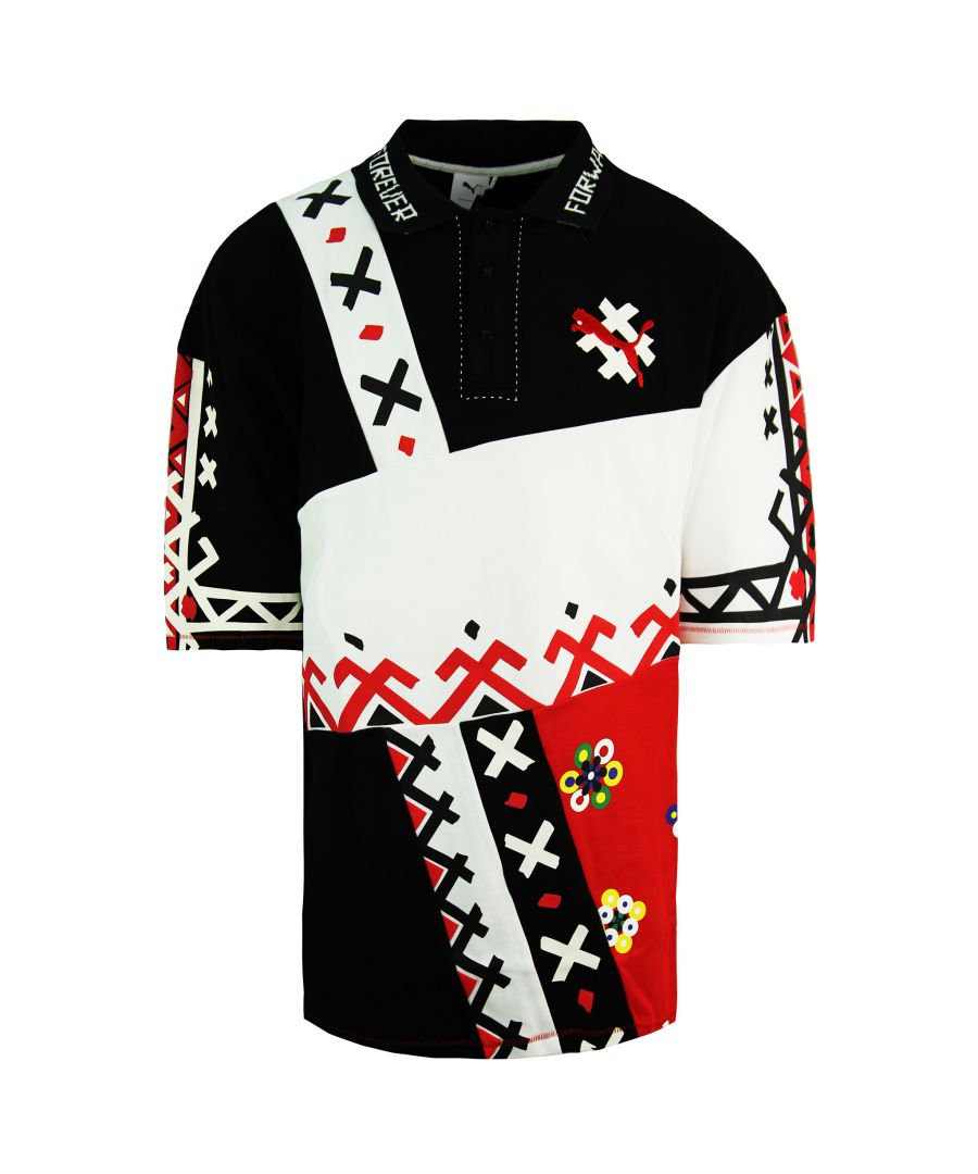 Puma X Jahnkoy Graphic Print All Over Short Sleeve Mens Polo Shirt 596683 47 - Black Cotton - Size Medium