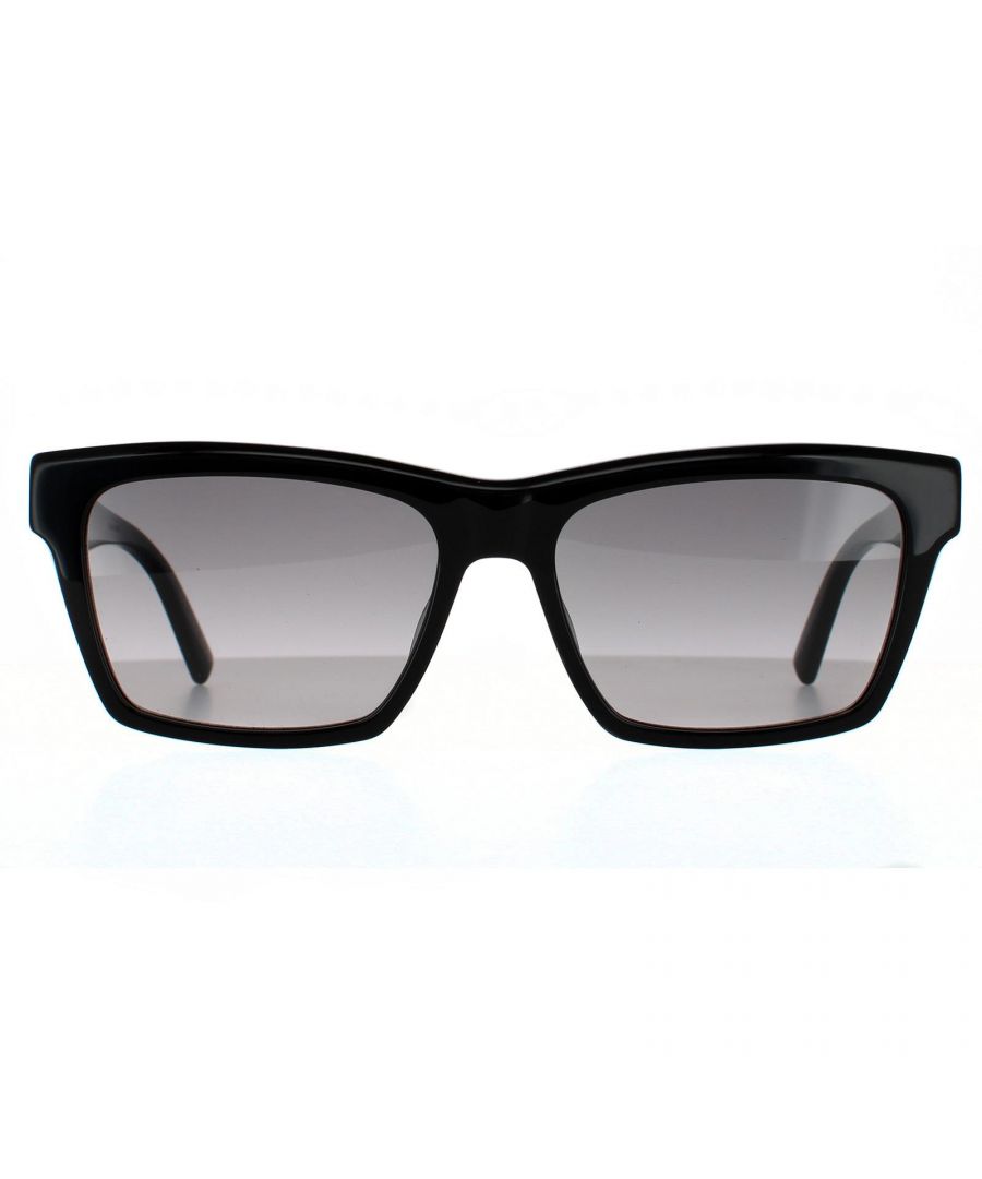 Saint Laurent Rectangle Unisex Shiny Black Grey Gradient Sunglasses Saint Laurent are a statement bold design with Mongram YSL logo on the winged temples and a strong top frame for a contemporary fashionable look.