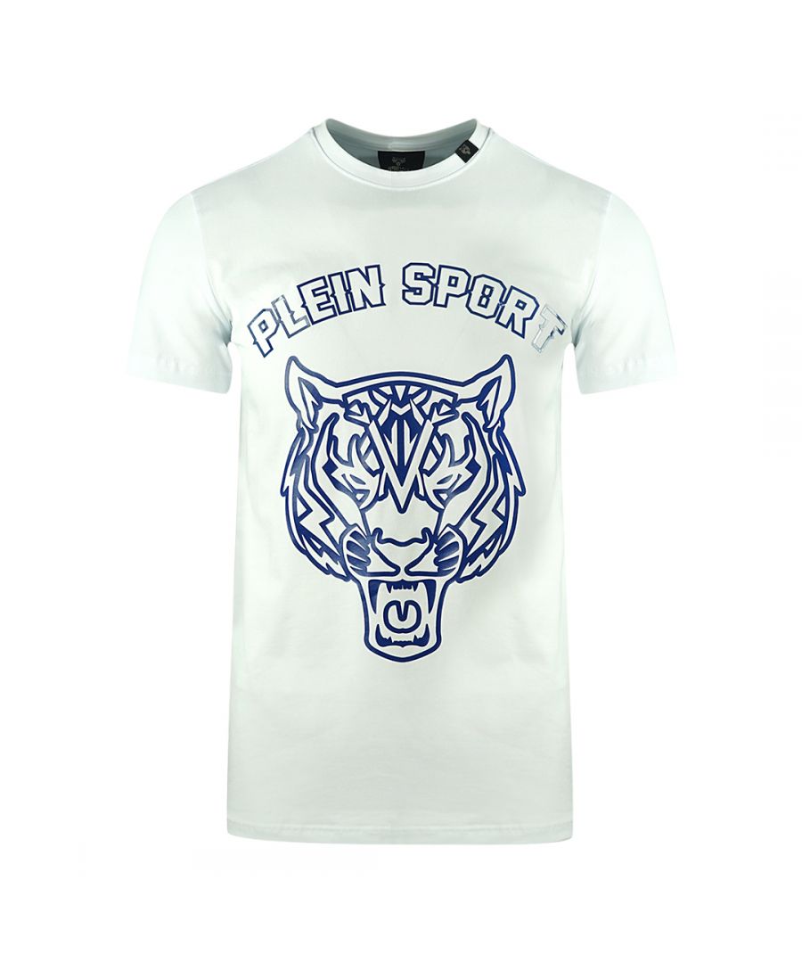 Philipp Plein Sport Stencil Tiger Logo White T-Shirt. Philipp Plein Sport White T-Shirt. Stretch Fit 95% Cotton, 5% Elastane. Made In Italy. Plein Branded Badges. Style Code: TIPS113 01