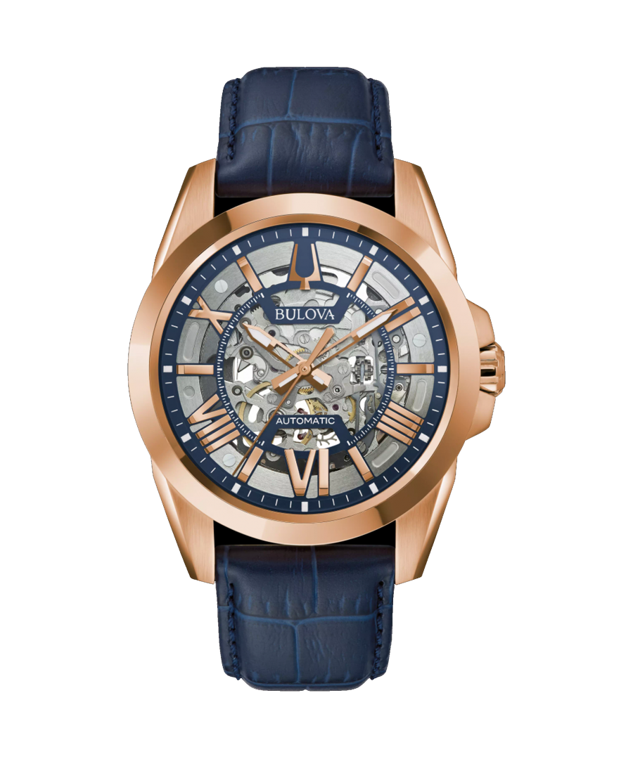 Bulova Sutton Automatic Mens Blue Watch 97A161 Leather - One Size
