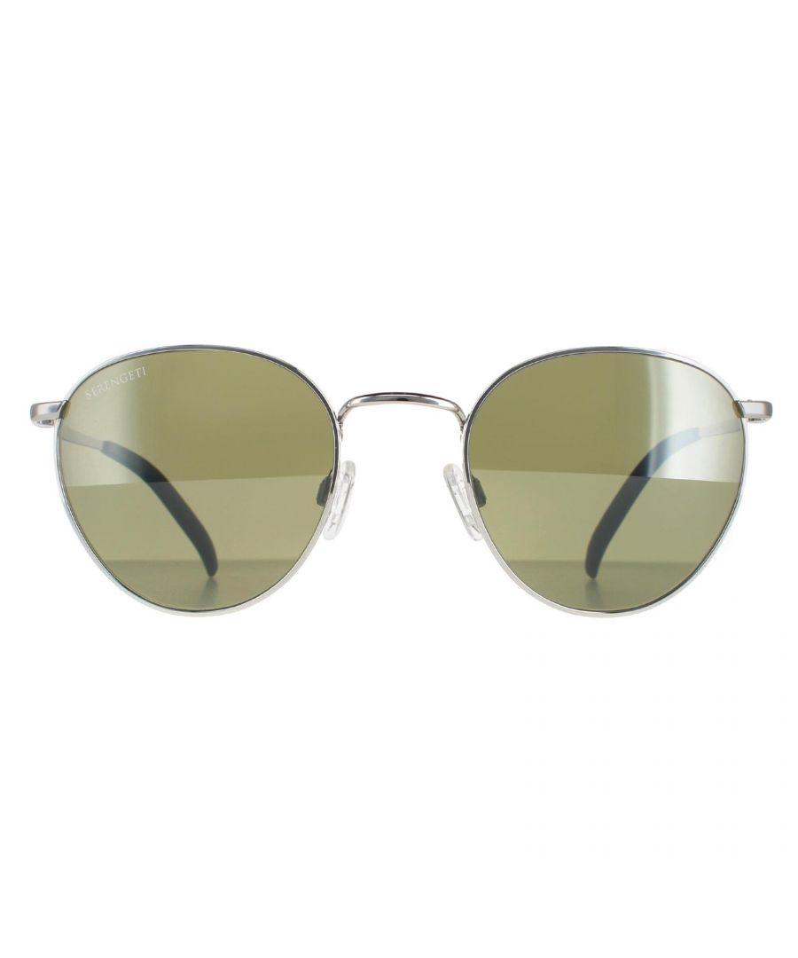 Serengeti ronde unisex glanzend zilveren mineraal gepolariseerd 555 nm hamel hamel zijn een stijlvolle ronde stijl gemaakt van lichtgewicht metaal. Siliconen neuskussentjes en plastic tempel tips zorgen ervoor dat de hele dag de spectrale controle en fotochromische technologie aanpassen en filtert licht aan perfectie, terwijl het logo van Serengeti op de slanke tempels voor merkauthenticiteit.