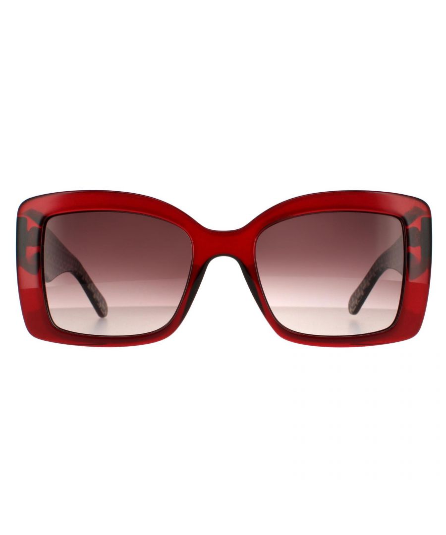 Salvatore Ferragamo Square Womens Burgundy Crystal Burgundy Gradient Sunglasses SF965S are a square style shape with wide arms and feminine curves. The Salvatore Ferragamo logo is featured on the temples for brand authenticity