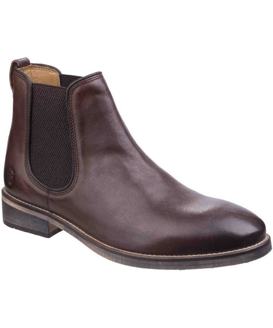 Image for Cotswold Mens Corsham Town Leather Pull On Casual Chelsea Ankle Boots (Dark Brown)