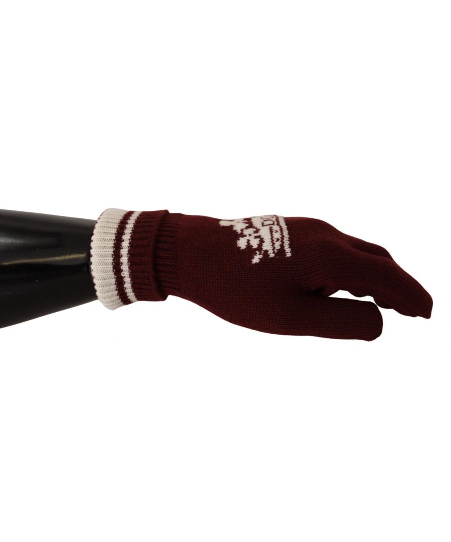 Dolce & Gabbana Mens Patterned Cashmere Gloves with Byzantine Crown Detail - Red - Size 9 (Gloves)