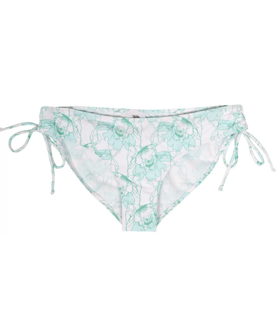 Bikini briefs. Adjustable sides. Floral print. Lined gusset. 80% Polyamide, 20% Elastane. Machine washable. Trespass Womens Waist Sizing (approx): XS/8 - 25in/66cm, S/10 - 28in/71cm, M/12 - 30in/76cm, L/14 - 32in/81cm, XL/16 - 34in/86cm, XXL/18 - 36in/91.5cm.