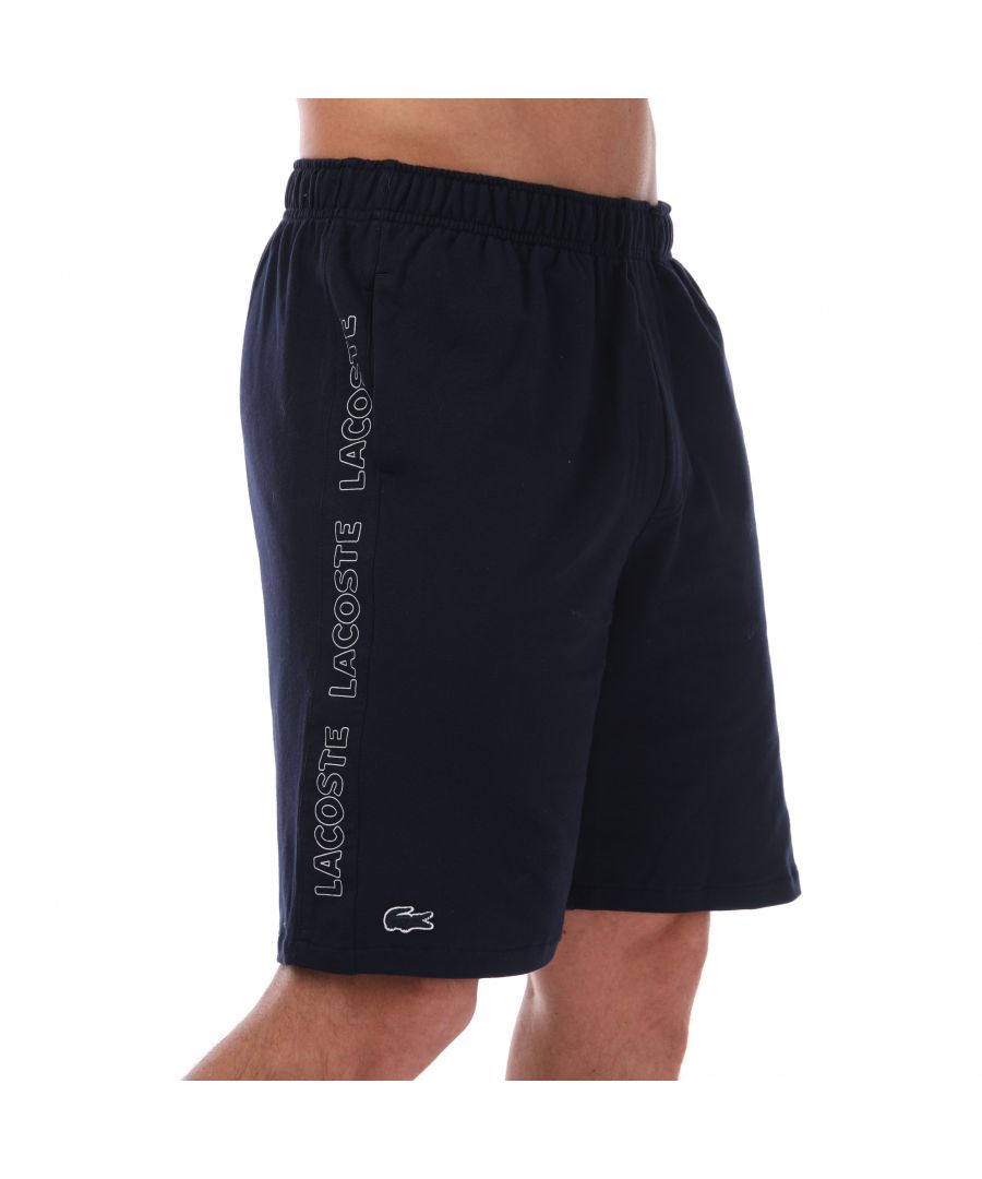 lacoste mens lounge logo shorts in navy cotton - size large