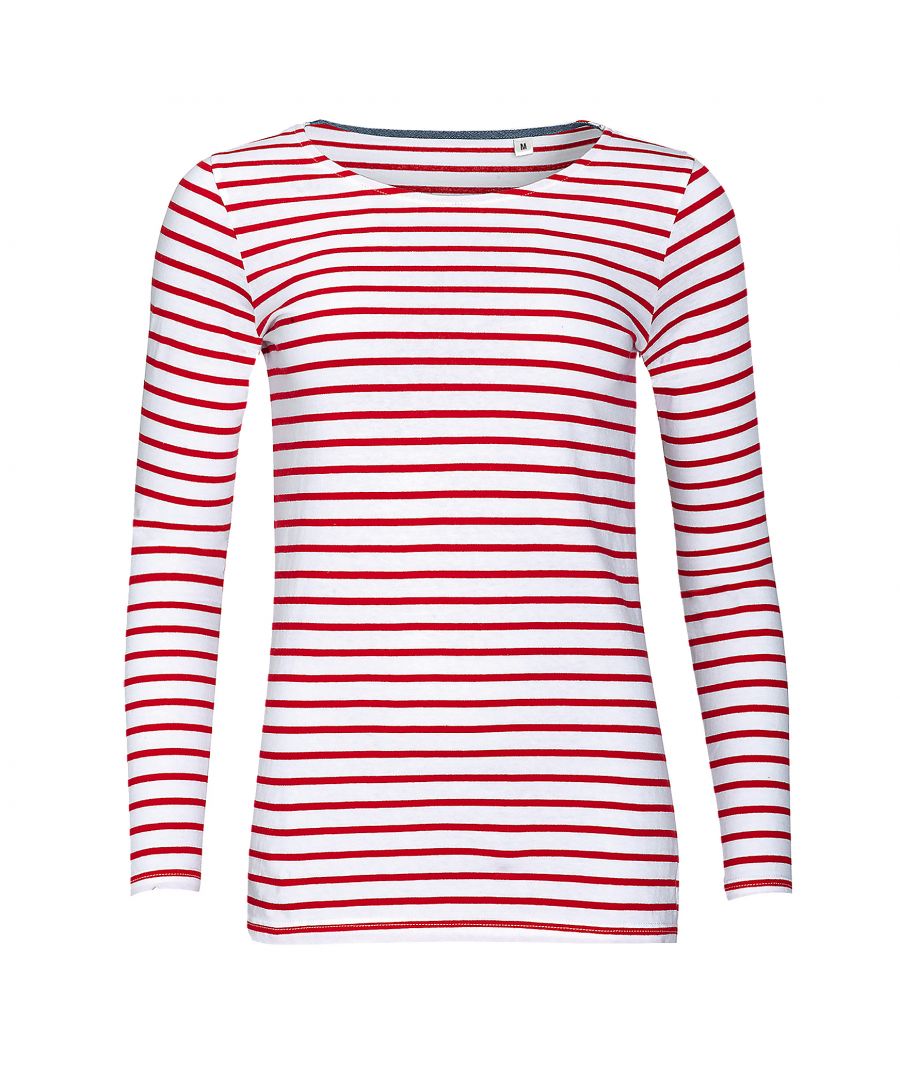 SOLS Womens/Ladies Marine Long Sleeve Stripe T-Shirt (White/Red) Cotton - Size Large