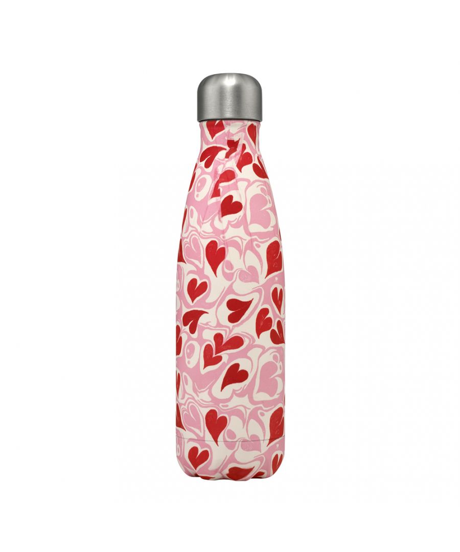 Stainless Steel Water Bottle -Marble Hearts Ditsy - Pink