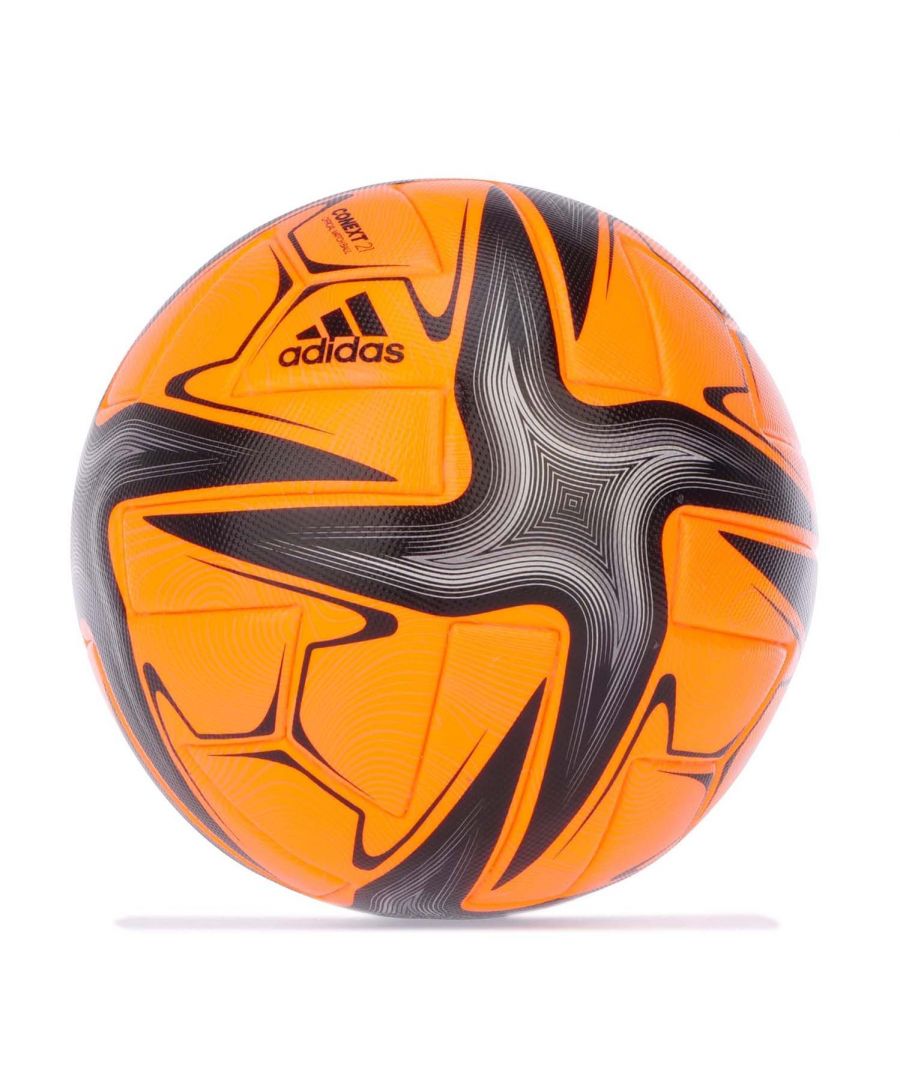 adidas Conext 21 Pro Winter Football in orange.- Machine-stitched surface.- Butyl bladder.- Perfect weight  minimal water absorption and standard return height.- Requires inflation.- 100% TPU cover.- Ref: GK3490