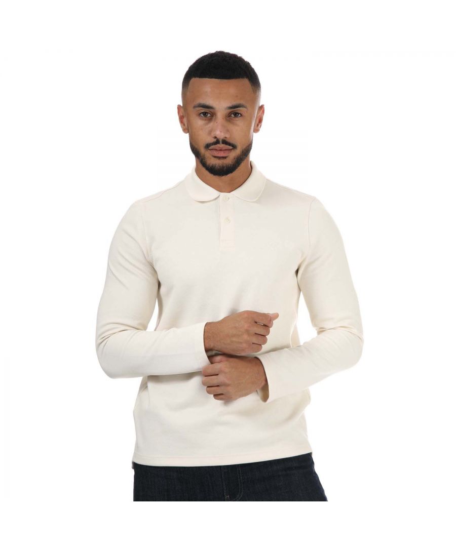 Mens Ted Baker Baddow Heavy Twill Long Sleeve Polo Shirt in natural.-Ribbed polo collar.- Long sleeve.- Two button placket.- Flower embroidery at chest.- 64% Cotton  33% Polyester  3% Elastane. Machine wash at 30 degrees.- Ref: 256480NATURAL