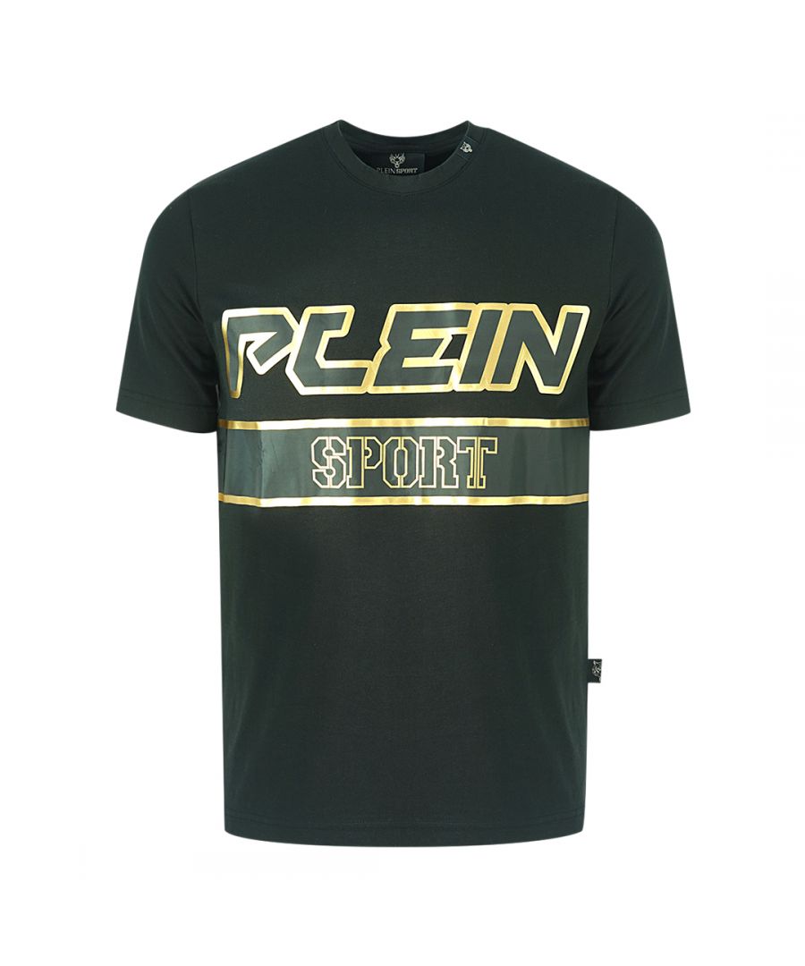 Philipp Plein Sport Mens Gold Block Logo Black T-Shirt Cotton - Size Small