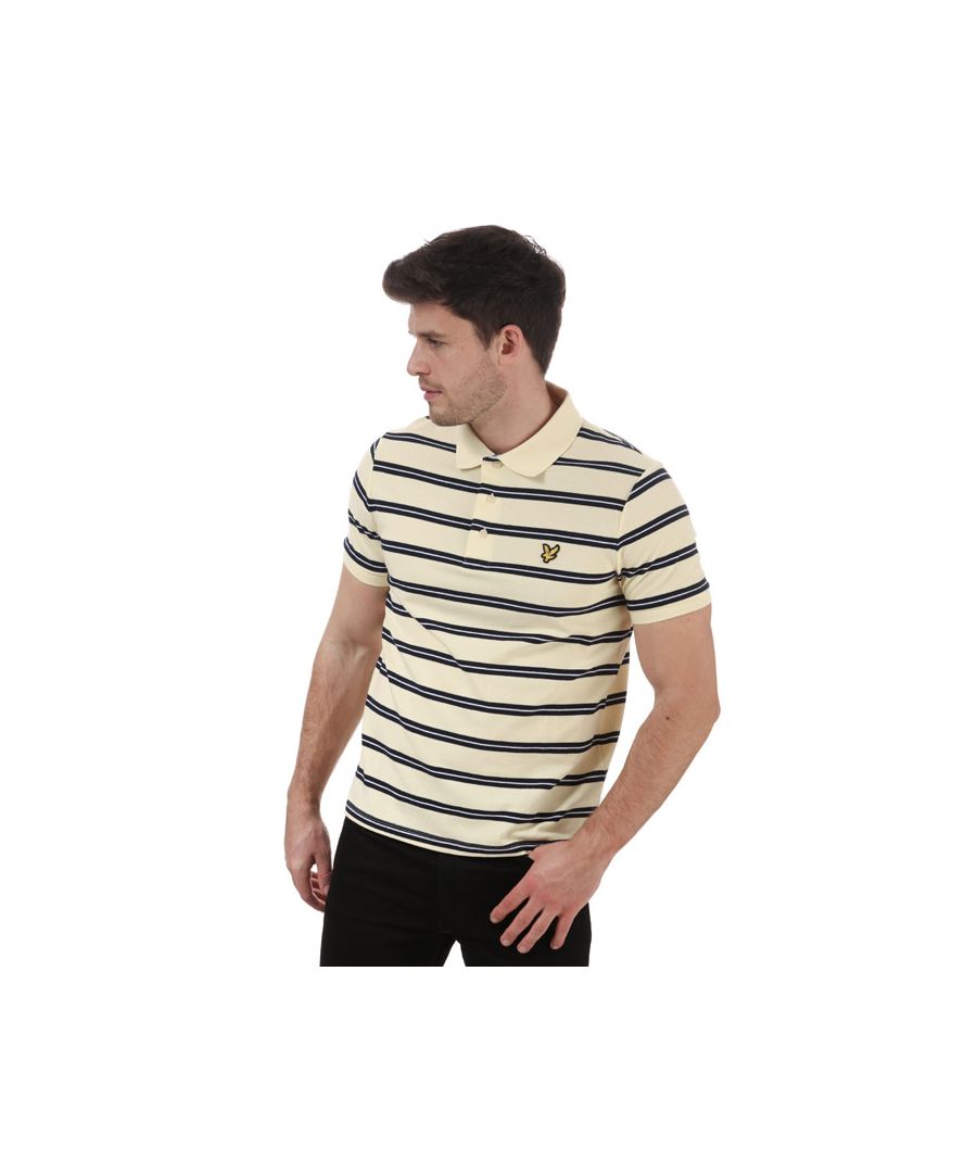 Lyle & Scott Mens And Wide Double Stripe Polo Shirt in Cream Cotton - Size S